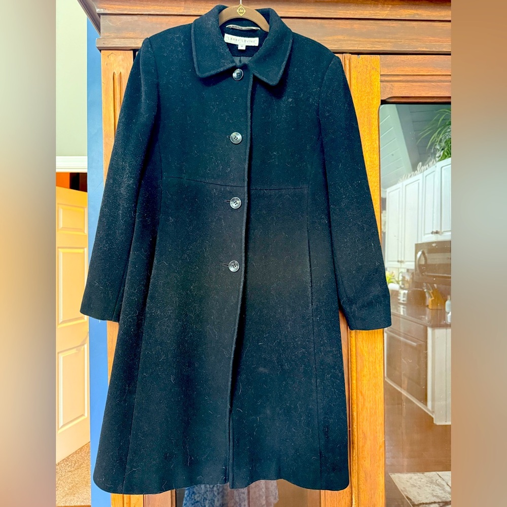 Larry Levine wool black 3/4 midi coat size 12